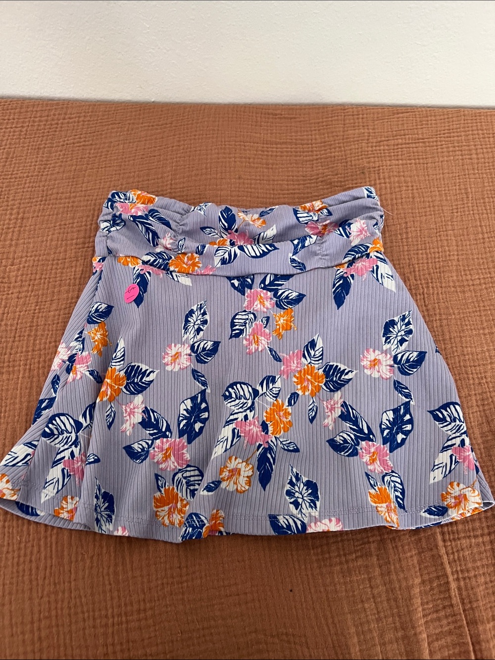 art class Lavender Floral Skirt with Navy, Orange, and Pink